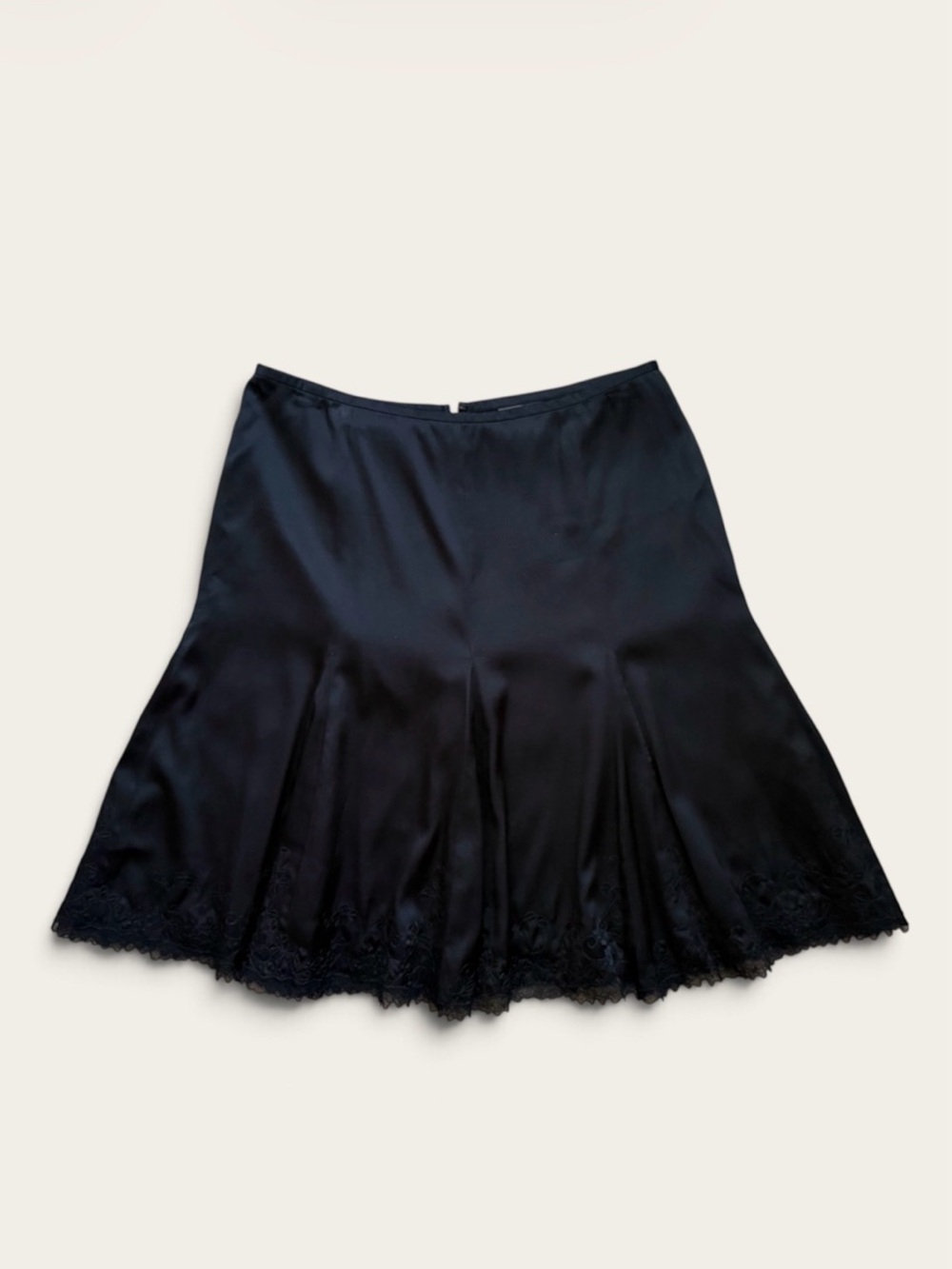 Tahari Silk Black Lace-Hem A-Line Skirt